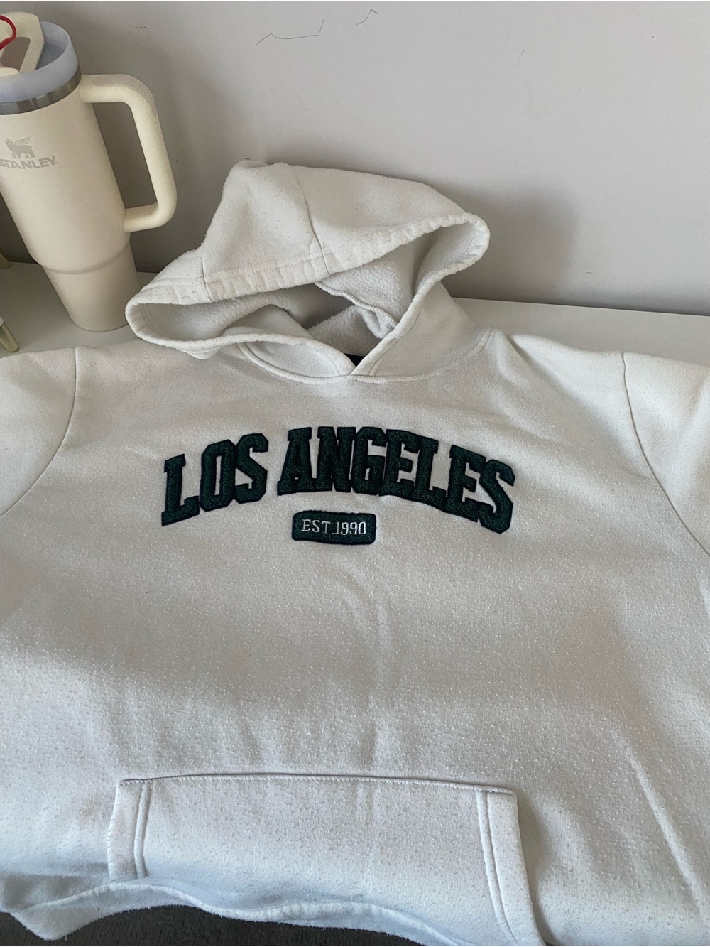 White 'Los Angeles' Hoodie with Green Lettering